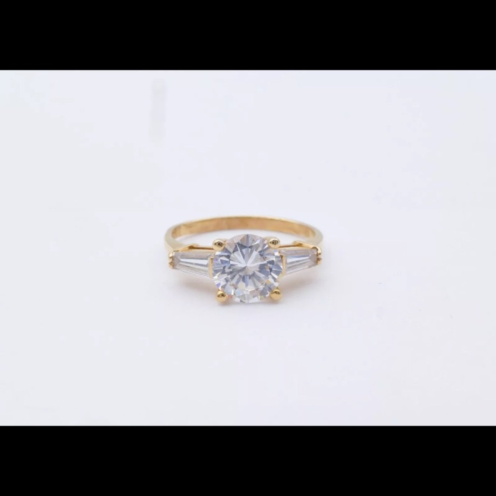 14k YG White Cubic Zirconia 3-Stone Ring Sz 4.75
